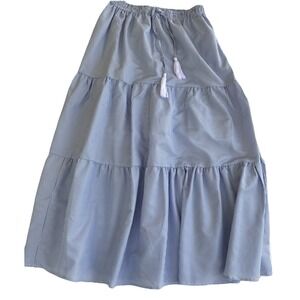Violet Skies Cotton Seersucker Tiered Midi Skirt Blue White Womens M